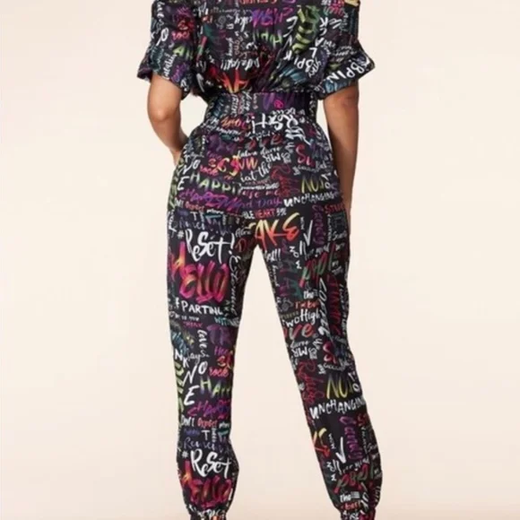 L'atiste Colorful Graffiti Print Full Length Belted Mechanic Style Jumpsuit - Picture 3 of 16